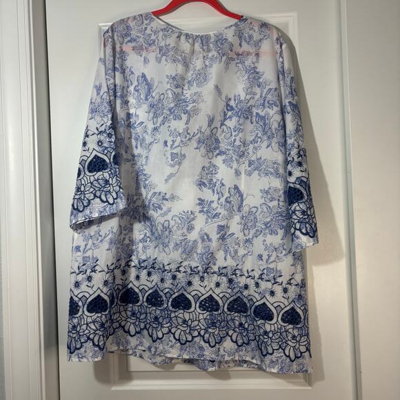 Soft Surroundings Women’s Embriodered Tunic Blouse Top Blue Floral Sz 2X - Picture 7 of 10